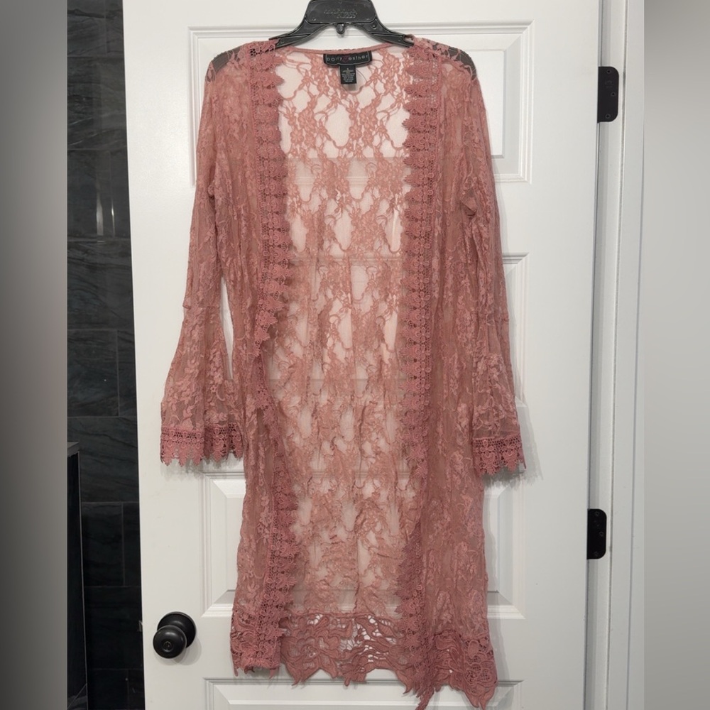 Pink Lace Long Cardigan